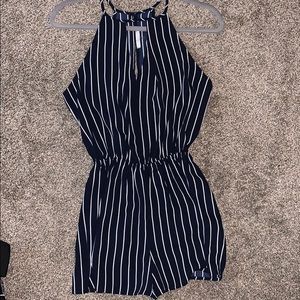 Blue and white stripped romper